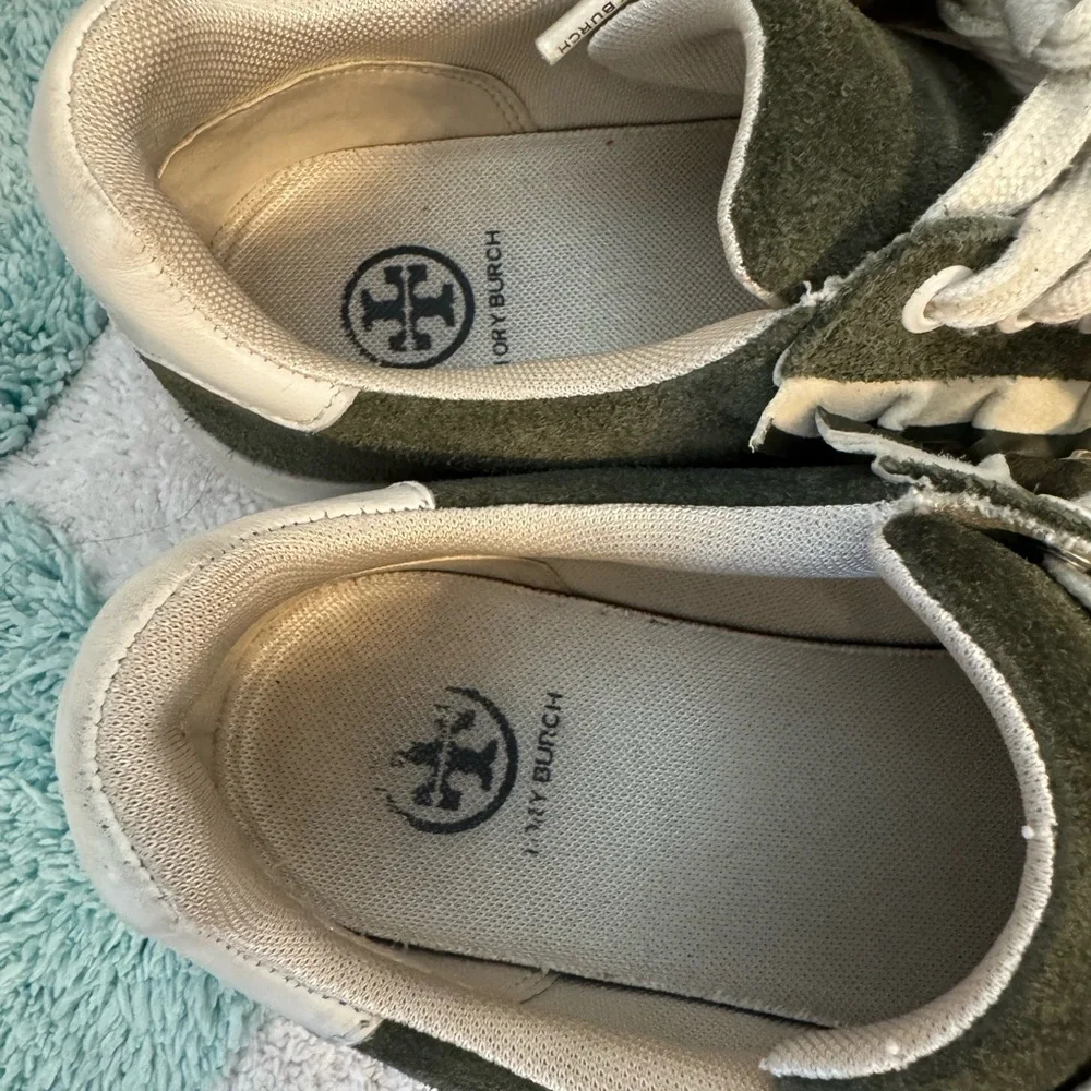 Tory Burch Olive Suede Sneakers